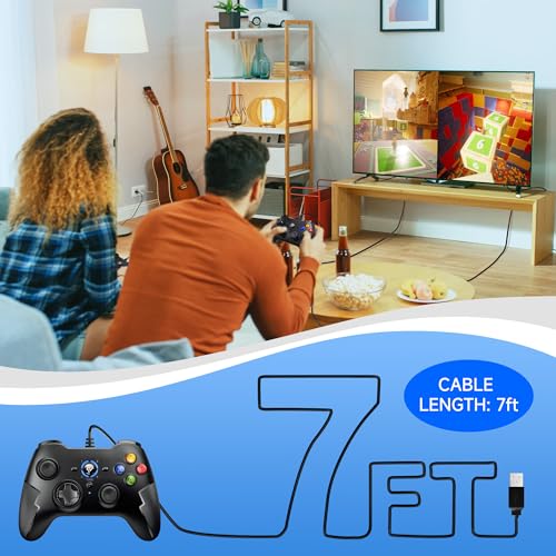 Wired Gaming Controller with Dual-Vibration Turbo and Trigger Buttons W89801
