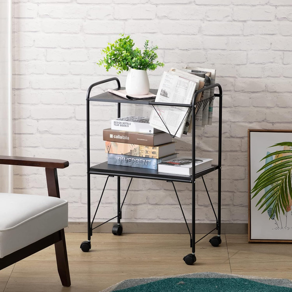 2 Tier Rolling Metal Mesh Storage Cart with Wheels, Black A27064