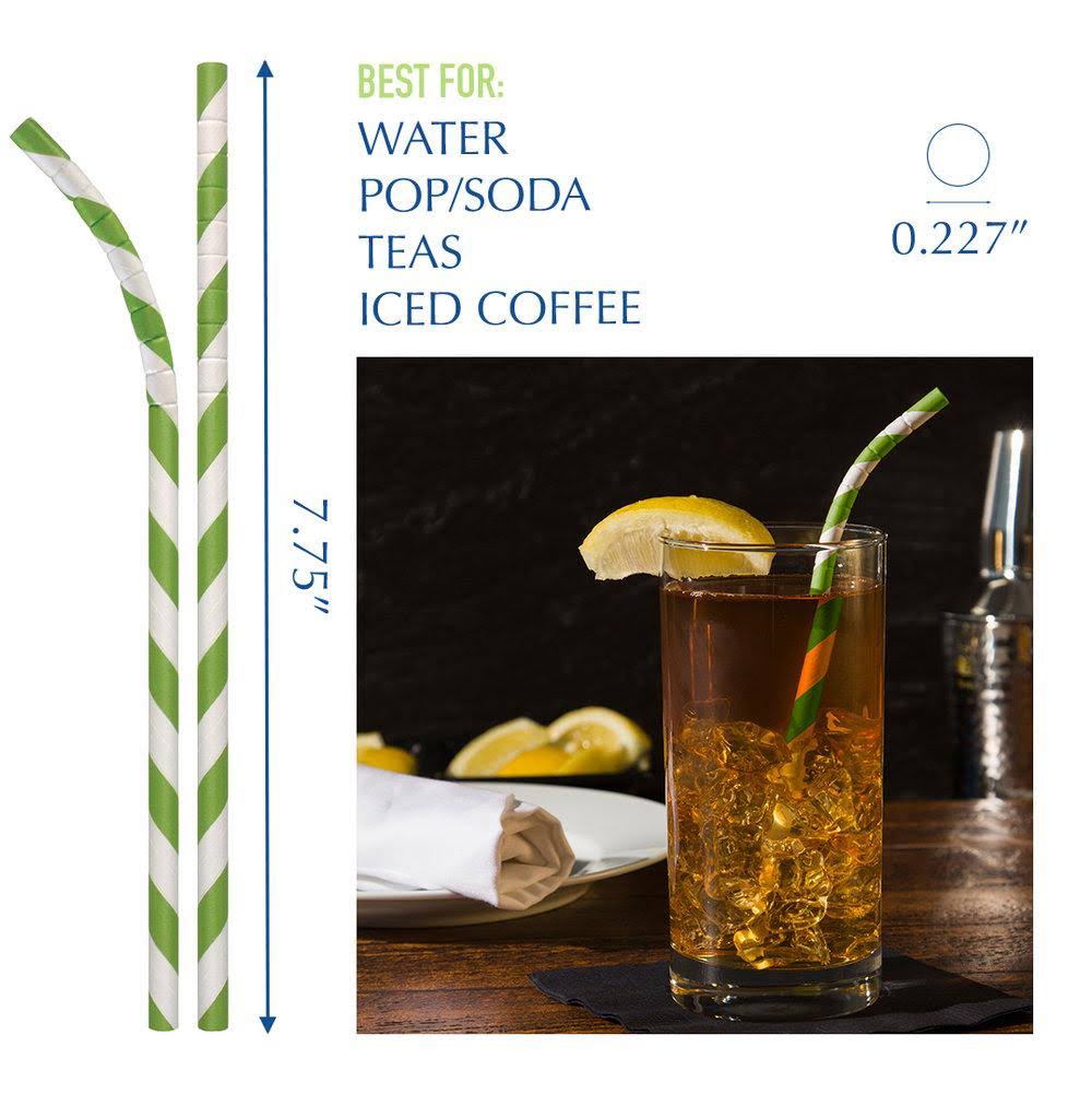7 3/4x22 Jumbo Green White Striped Paper Straw - 3200/Case M7373