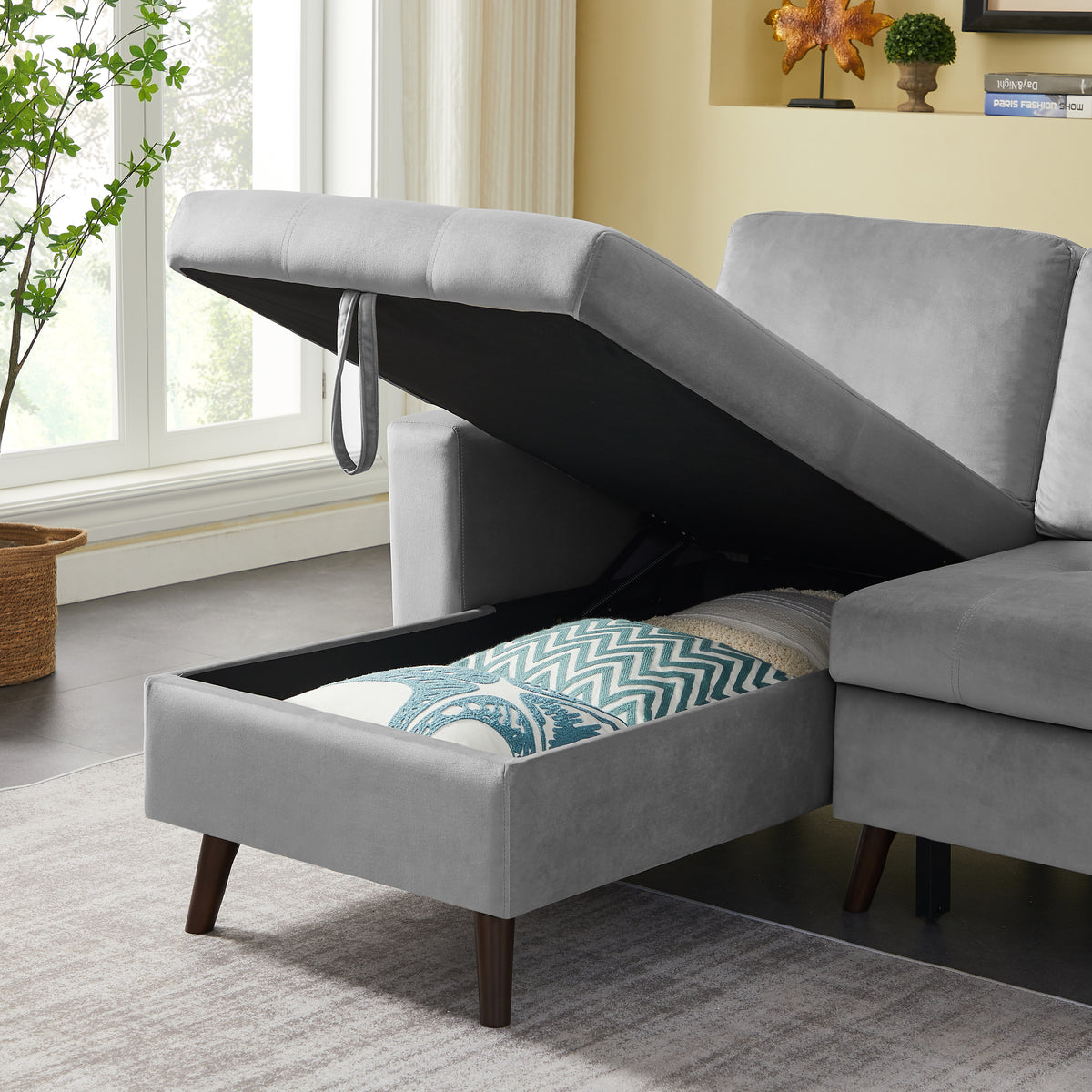 Reversible Pull out Sleeper Sectional Sofa Bed with Storage T760