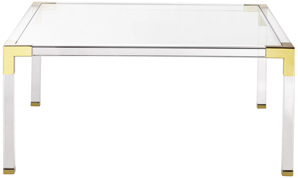 Modern Cast Acrylic Square Coffee Table 40" Wide Clear Gold Tempered Glass Tabletop G797