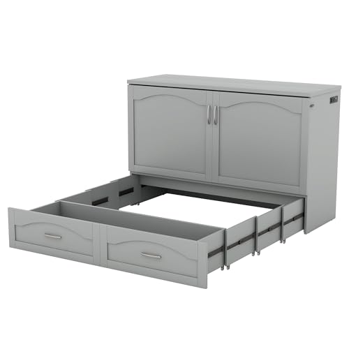 Queen Grey Solid Wood Murphy Bed with Drawer H19666