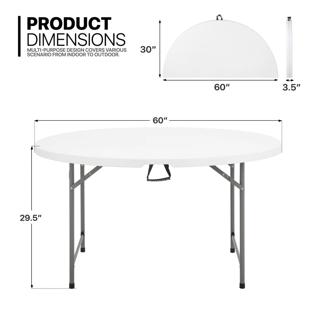 5 Foot Round Bi-Fold Plastic Table W6989