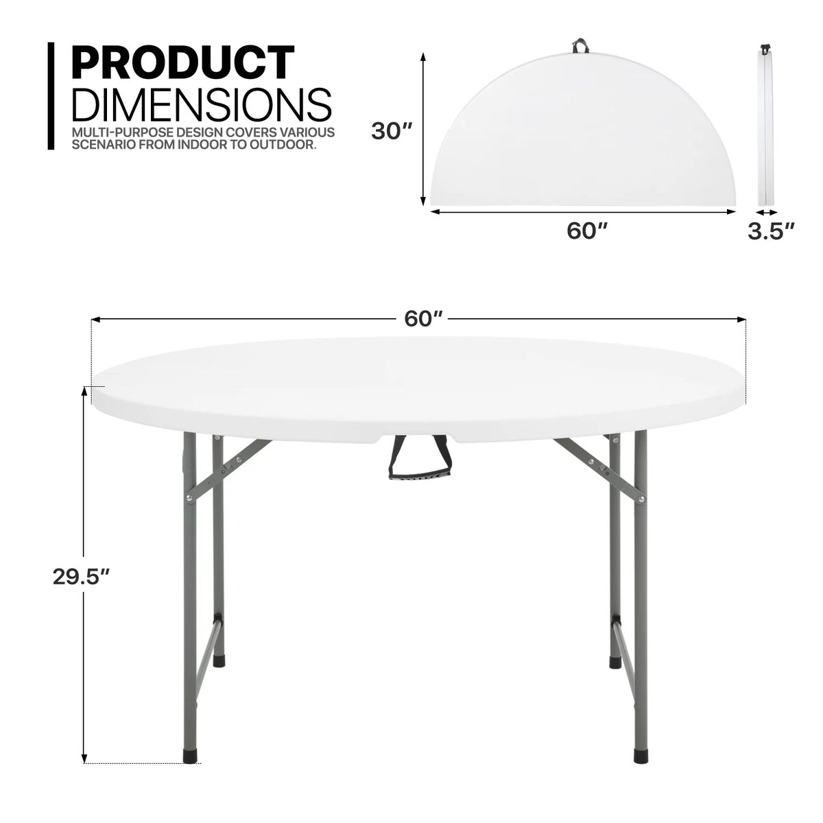 5 Foot Round Bi-Fold Plastic Table W6989