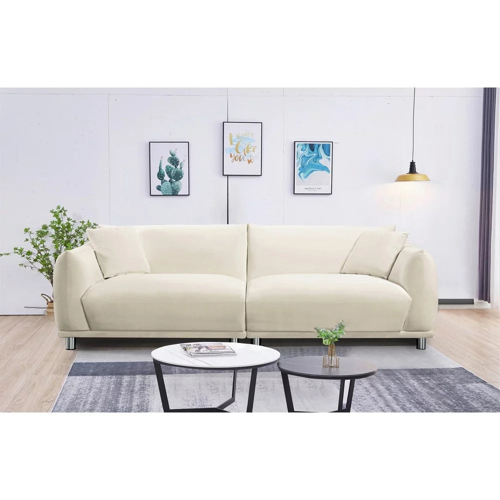 Cream White Velvet Sofa P31742