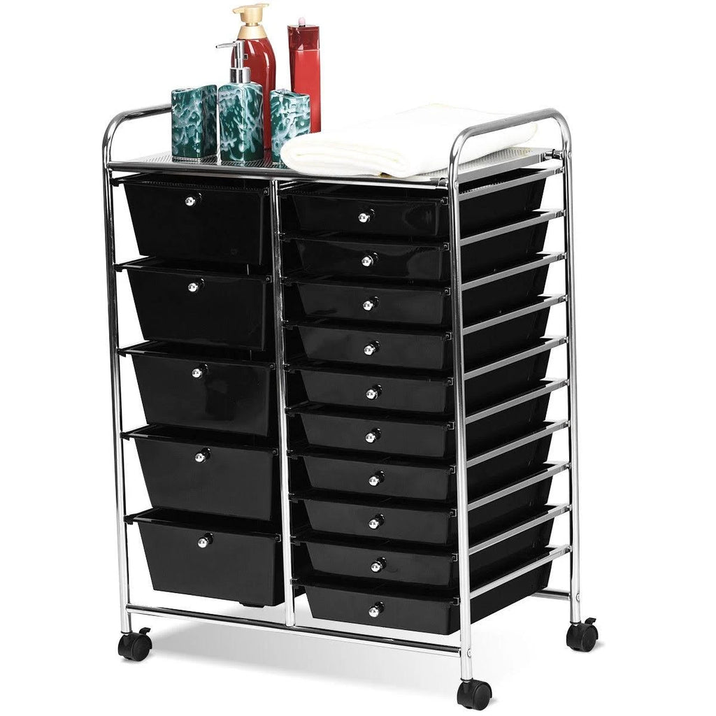 Black 15 Drawer Rolling Storage Cart F9823