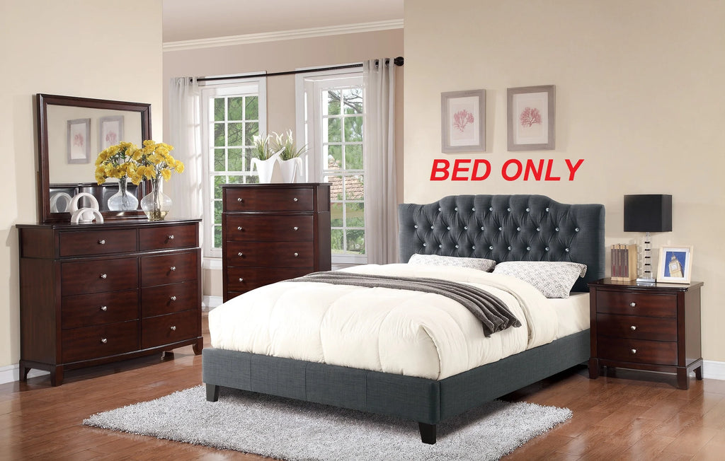 Blue Grey Polyfiber Tufted Queen Size Bed I742228