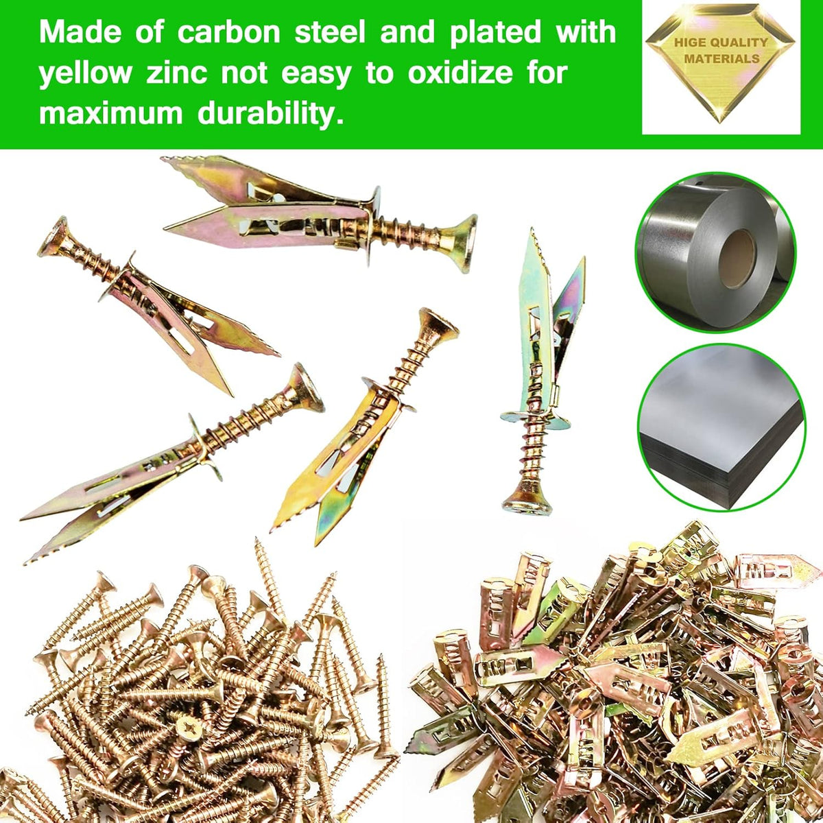 200 PCS Zinc Plated Steel Self-Drilling Drywall Anchors W7842