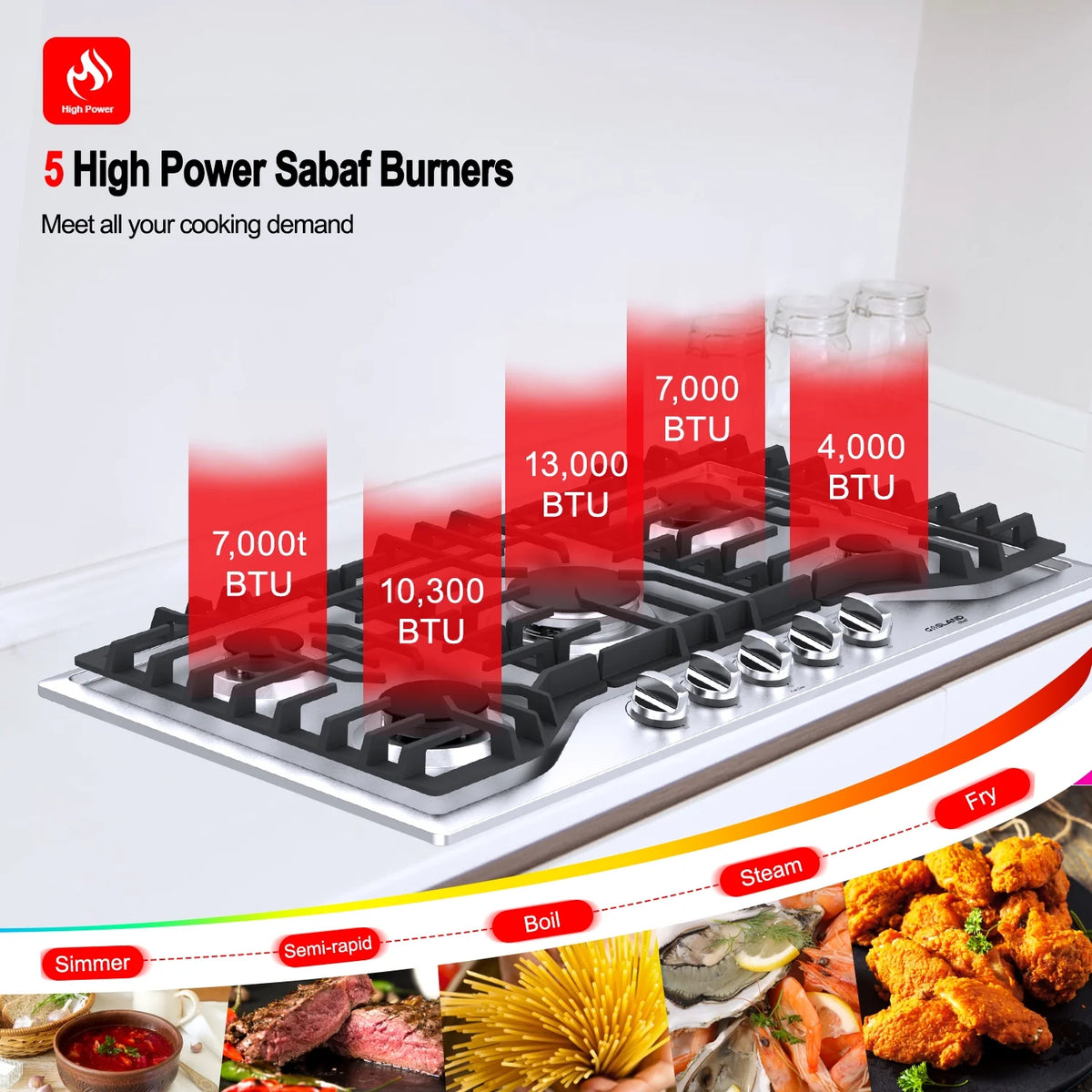 Stainless Steel 5 Burner Gas Cooktop Y55306