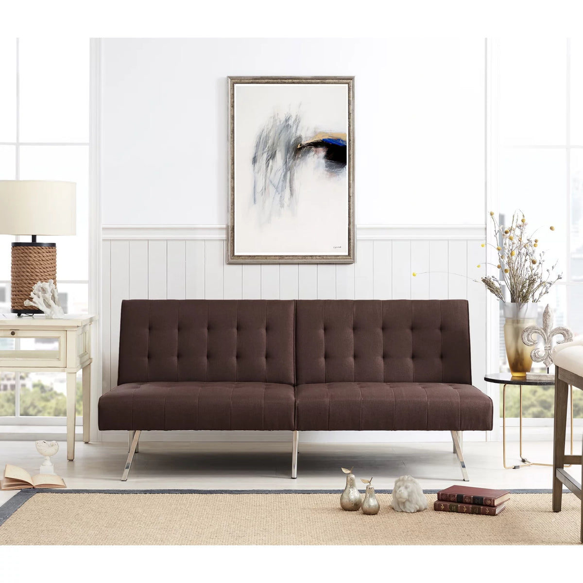 Espresso Linen Tufted Split Back Futon Sofa S92168