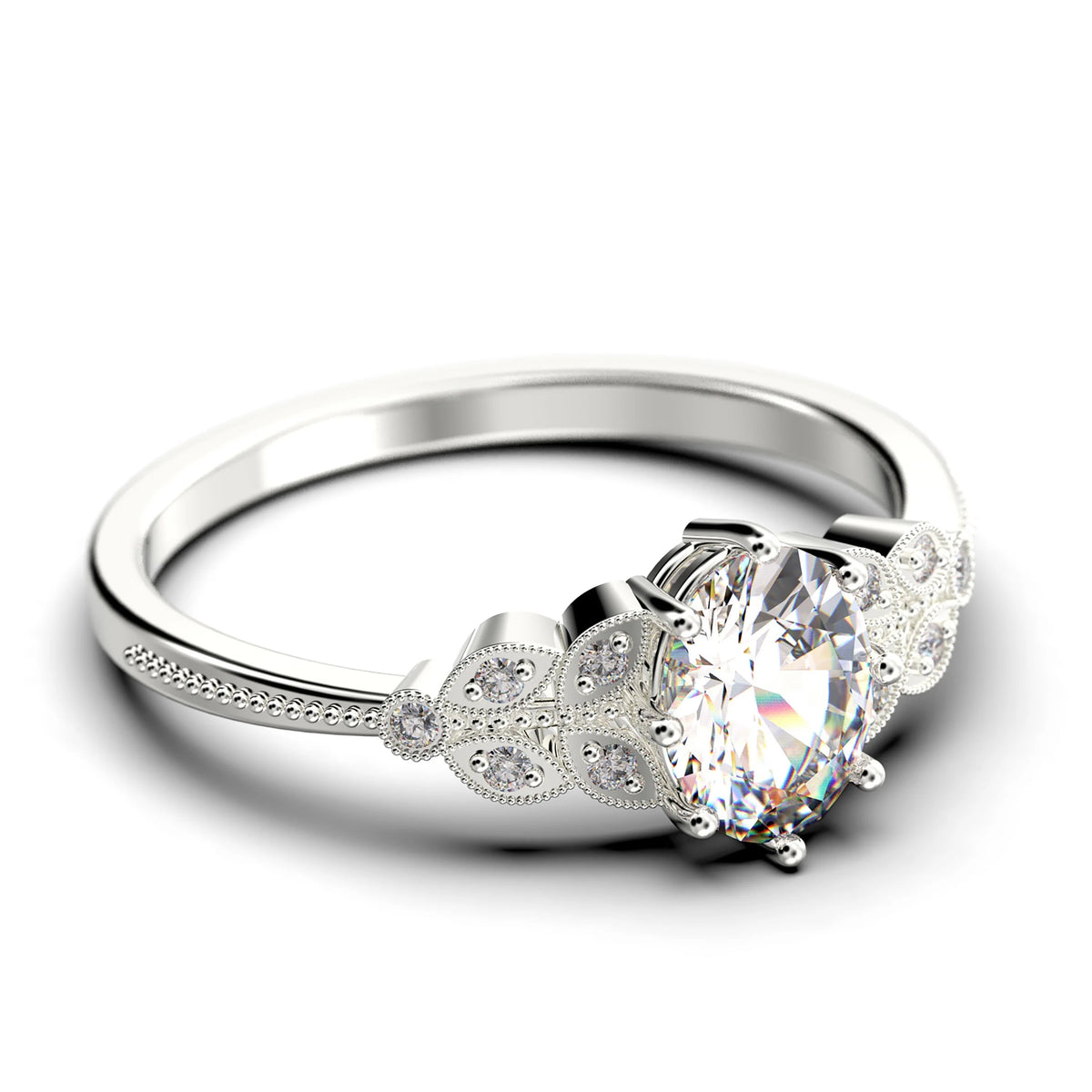 Oval Cut Diamond Moissanite Engagement Ring Set in 925 Sterling Silver E11077