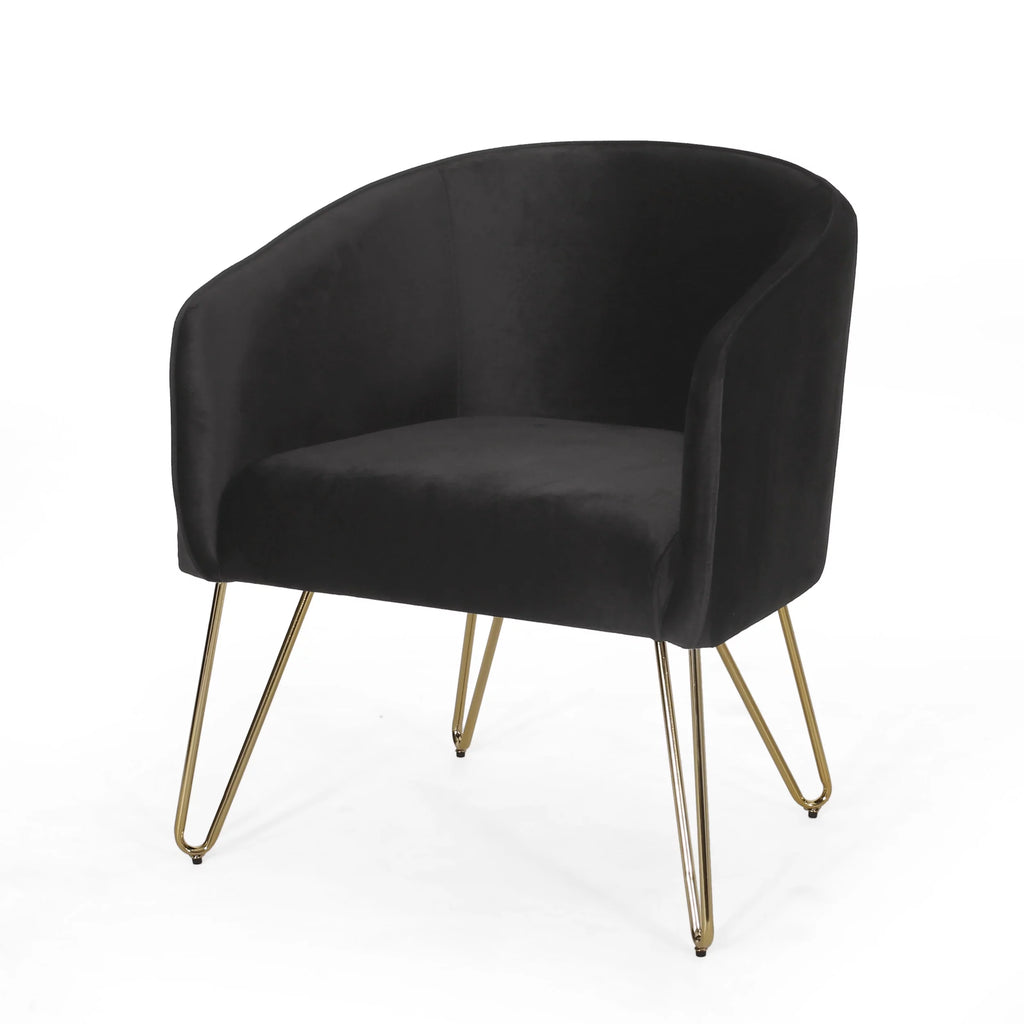 Black and Gold Velvet Club Chair with Hairpin Legs P99068