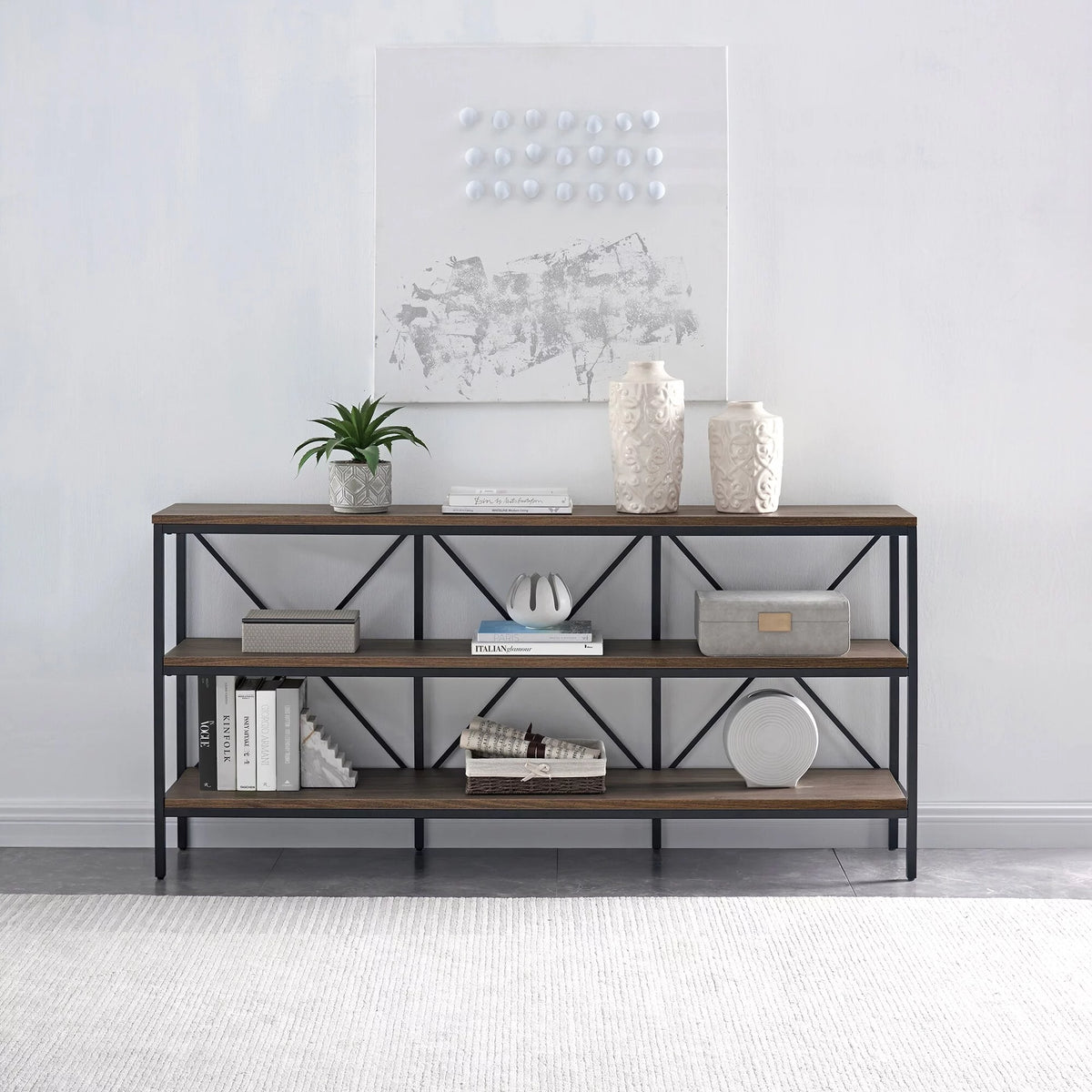 Blackened Bronze Black Grain Rectangular Console Table Z166
