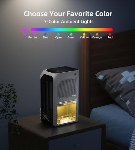 1000 sq.ft Dehumidifier, 88 oz Water Tank, 7 Colors LED Lights Y563