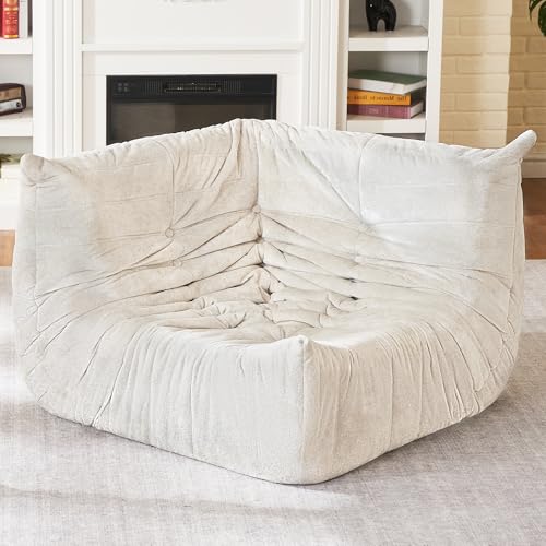 Beige Faux Fur Memory Foam Bean Bag Chair U1554
