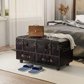 Vintage Faux Leather Ottoman Bench Q746