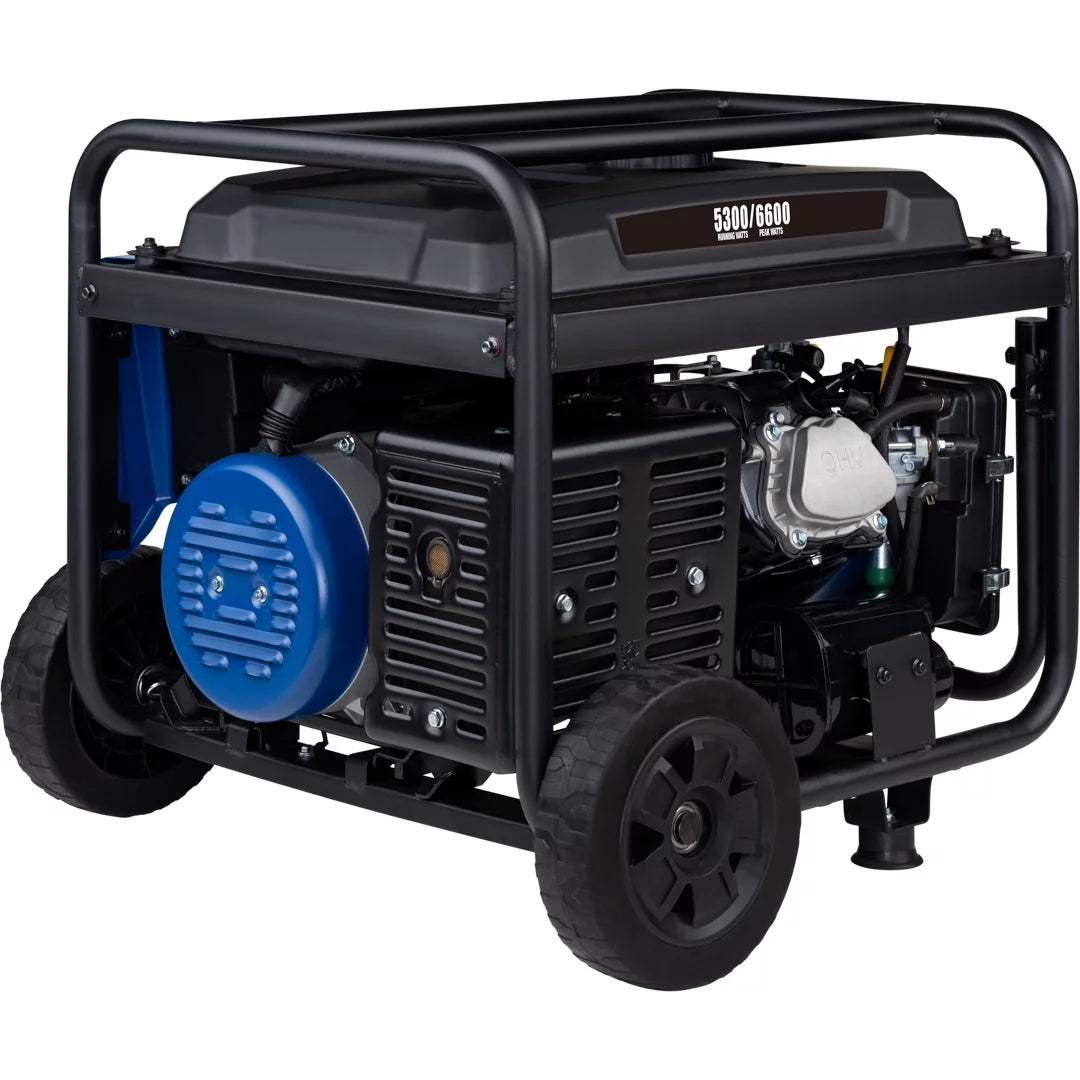 6600 Peak Watt Electric Start Portable Gas Powered Generator with CO Sensor and Wheel Kit H78310