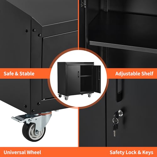 2 Door Lockable Metal Rolling Tool Cabinet with Adjustable Shelves G5754