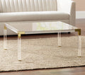 Modern Cast Acrylic Square Coffee Table 40" Wide Clear Gold Tempered Glass Tabletop G797