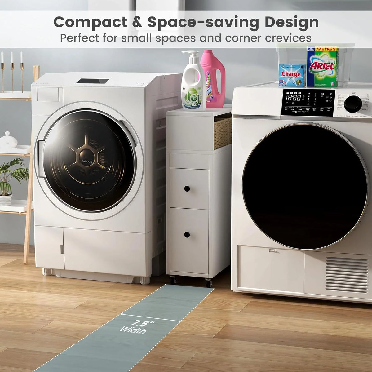 Slim Bathroom Storage Cabinet with 2 Slide Out Drawers H130