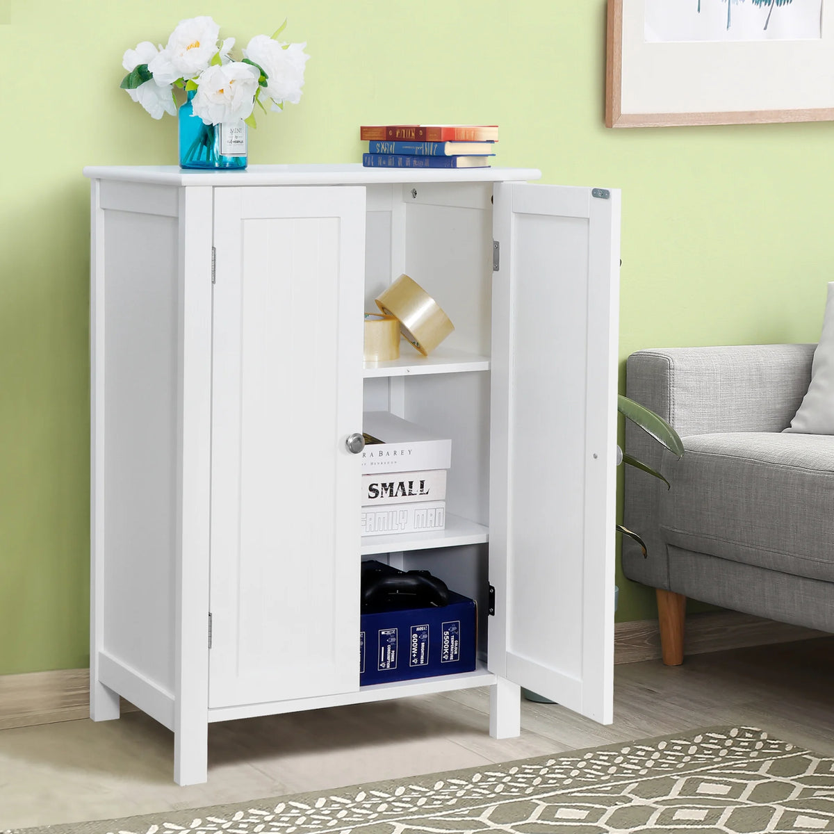 White 2-Door Wooden Bathroom Storage Cabinet T905009