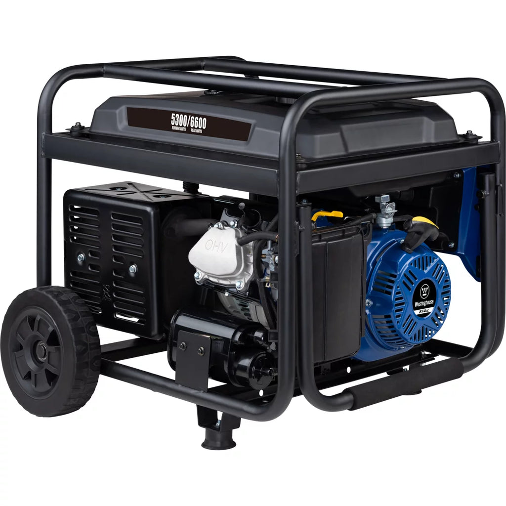 6600 Peak Watt Electric Start Portable Gas Powered Generator with CO Sensor and Wheel Kit H78310