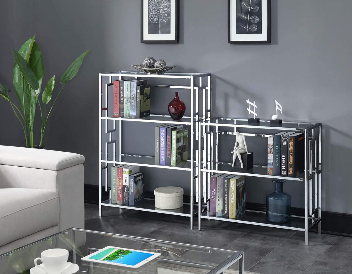 4 Tier Clear Glass Bookcase L140