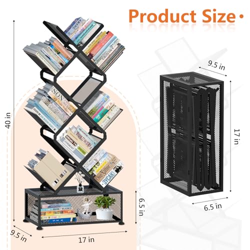 Black 9 Tier Folding Tree Bookshelf with Storage Cabinet P69227