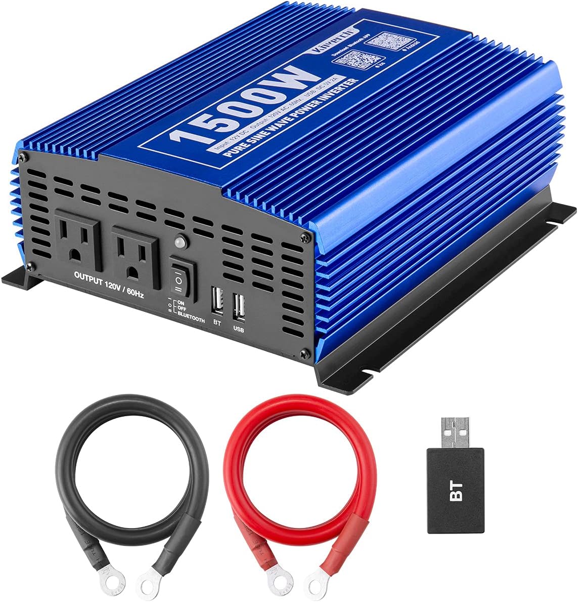 1500W Pure Sine Wave Power Inverter 12V DC to 110V AC with Bluetooth V586277