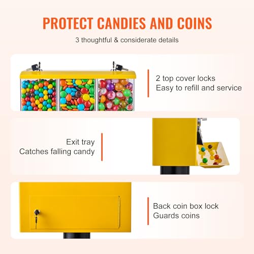 Yellow Triple Compartment Candy Dispenser with Iron Stand D67370