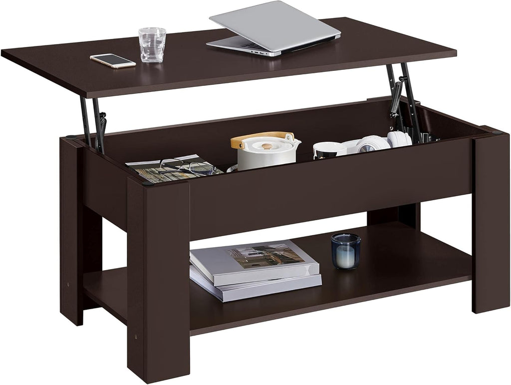 Black Wood Lift Top Coffee Table with Hidden Compartment and Storage Shelf Y818