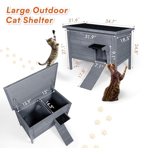 Grey Insulated Wooden Cat House with Acrylic Side Window R7188