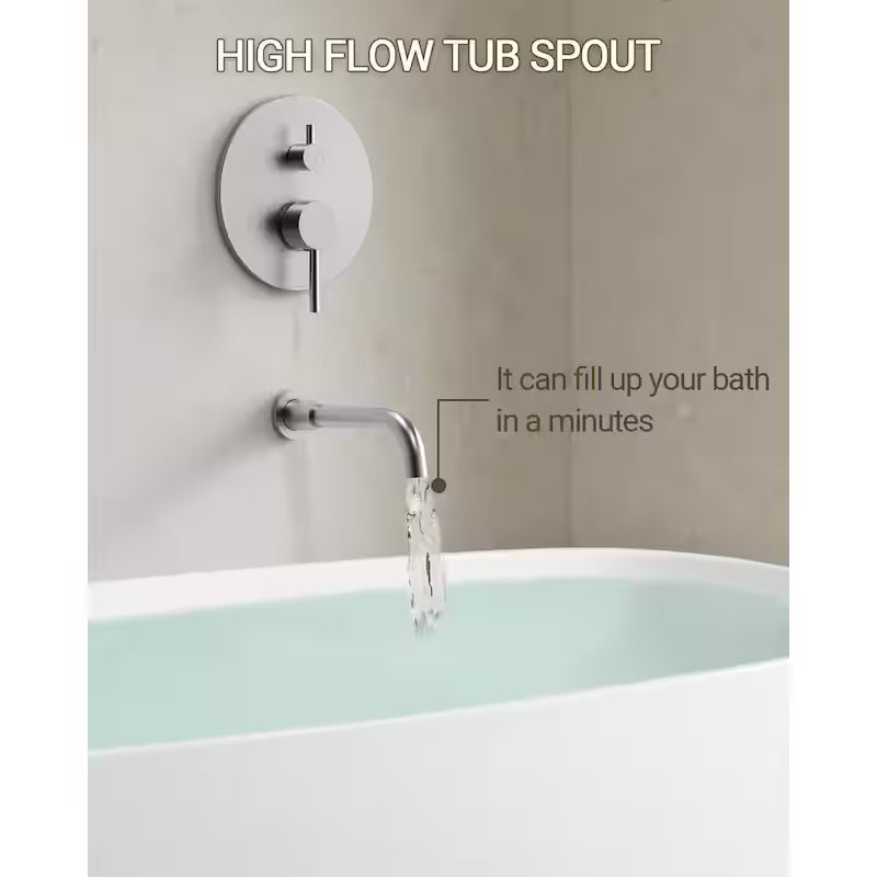 10 in. 3-Spray Wall Mount Shower Head and Tub Faucet 2.5 GPM Brushed Nickel A789