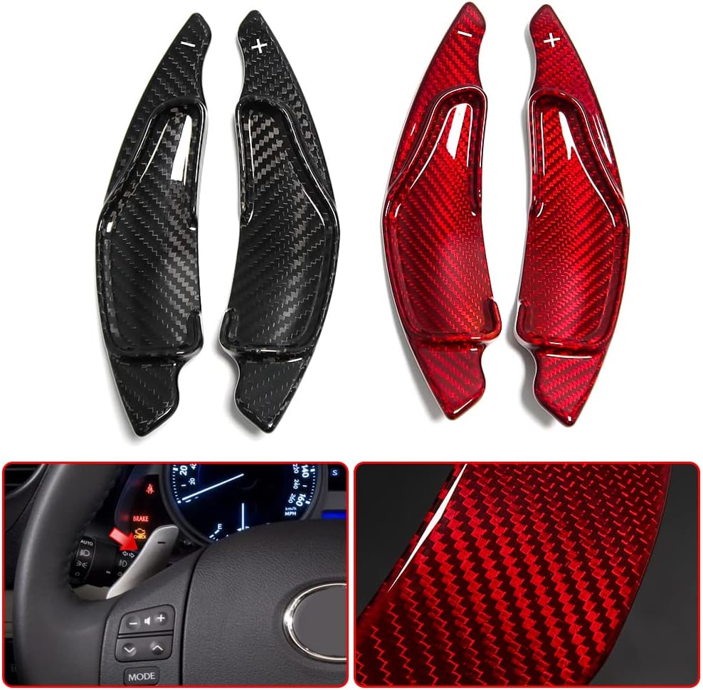 2pcs Real Carbon Fiber Steering Wheel Paddle Shift Extensions (Red, Black) P813449