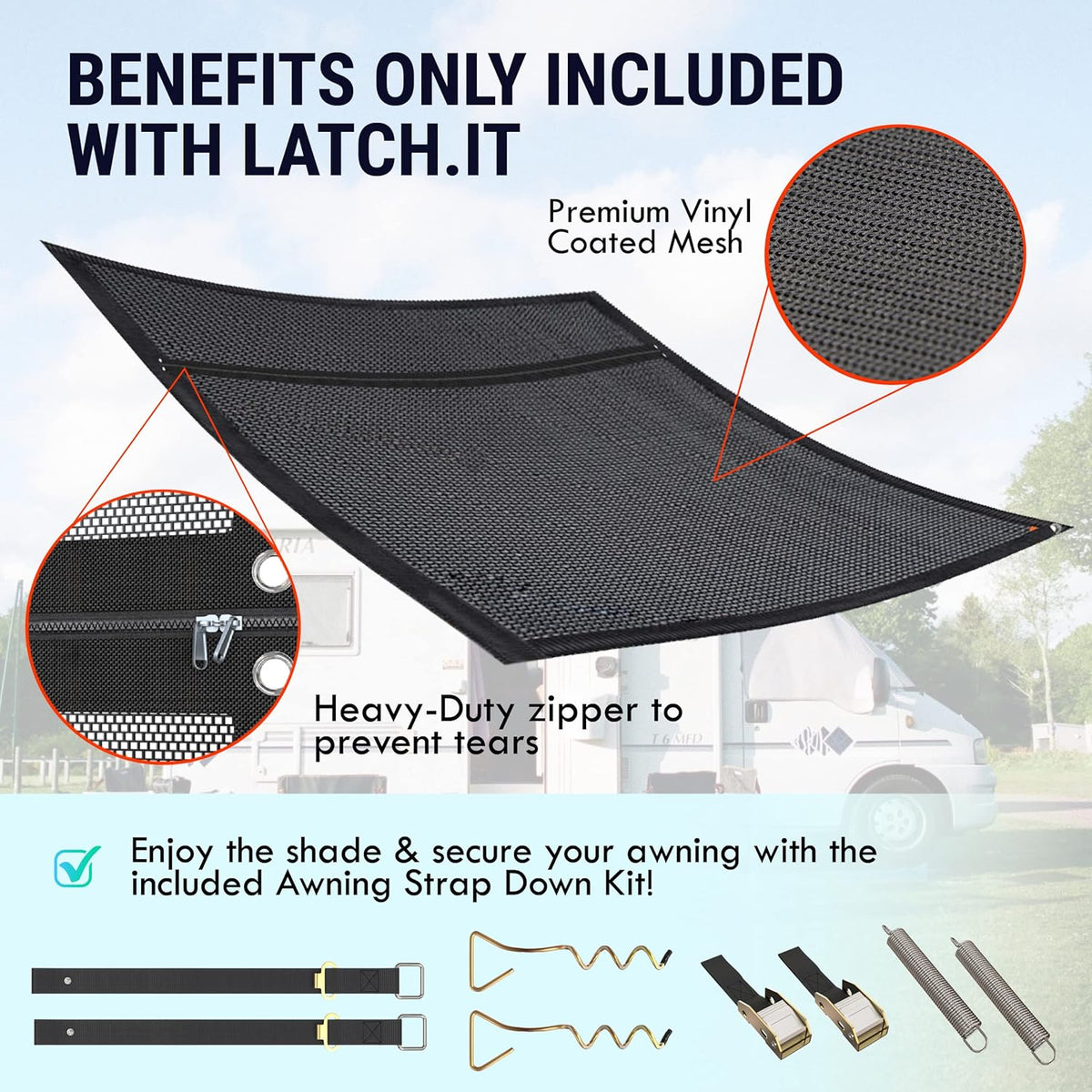 RV Awning Shade Screen 8x17.3' Mesh with Zipper H245066
