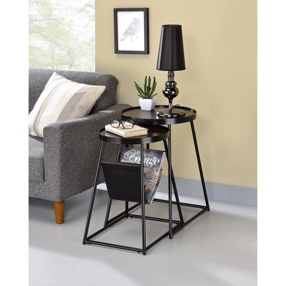 Matte Black Steel 2-Piece Nesting Tables Set J41016