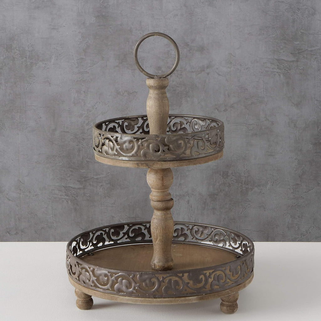Rustic Nut Brown Wood and Metal Tier Stand R6525