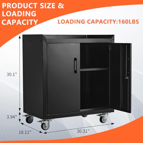 2 Door Lockable Metal Rolling Tool Cabinet with Adjustable Shelves G5754