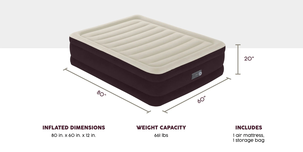 Maroon Queen Air Mattress with Built-in Pump K27244