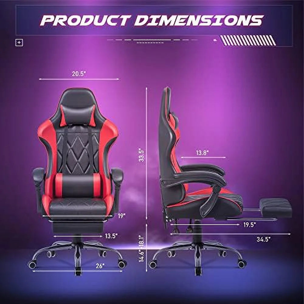 White Ergonomic Gaming Chair with Footrest and Massage Lumbar Support B1154