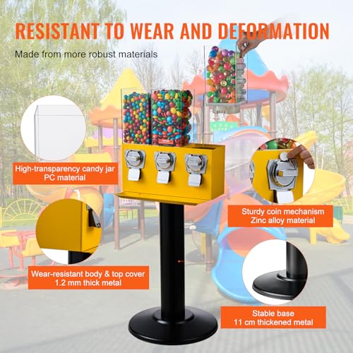 Yellow Triple Compartment Candy Dispenser with Iron Stand D67370