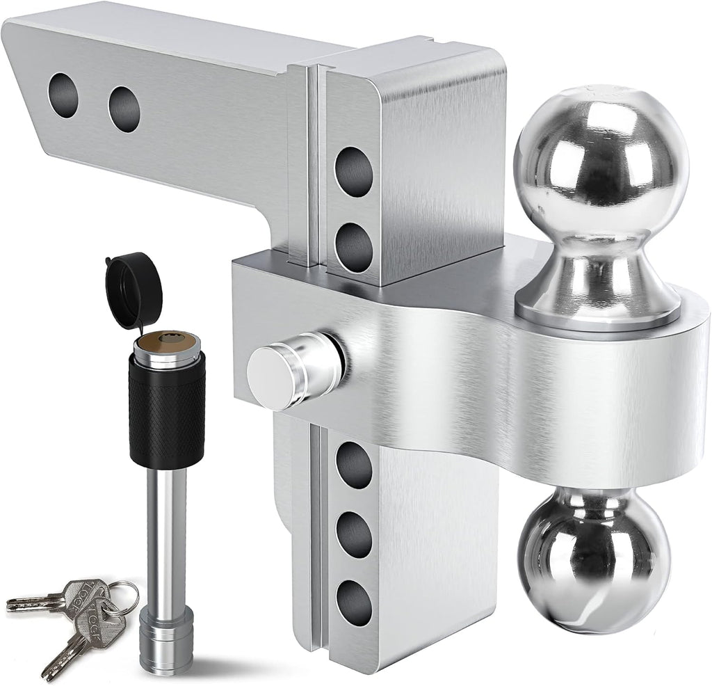 Adjustable Trailer Hitch Ball Mount, 2.5-Inch Receiver, 6-Inch Drop, Forged Aluminum Shank, 2-Inch and 2-5/16-Inch Combo Stainless Steel Tow Balls with Double Pin Key Locks M387