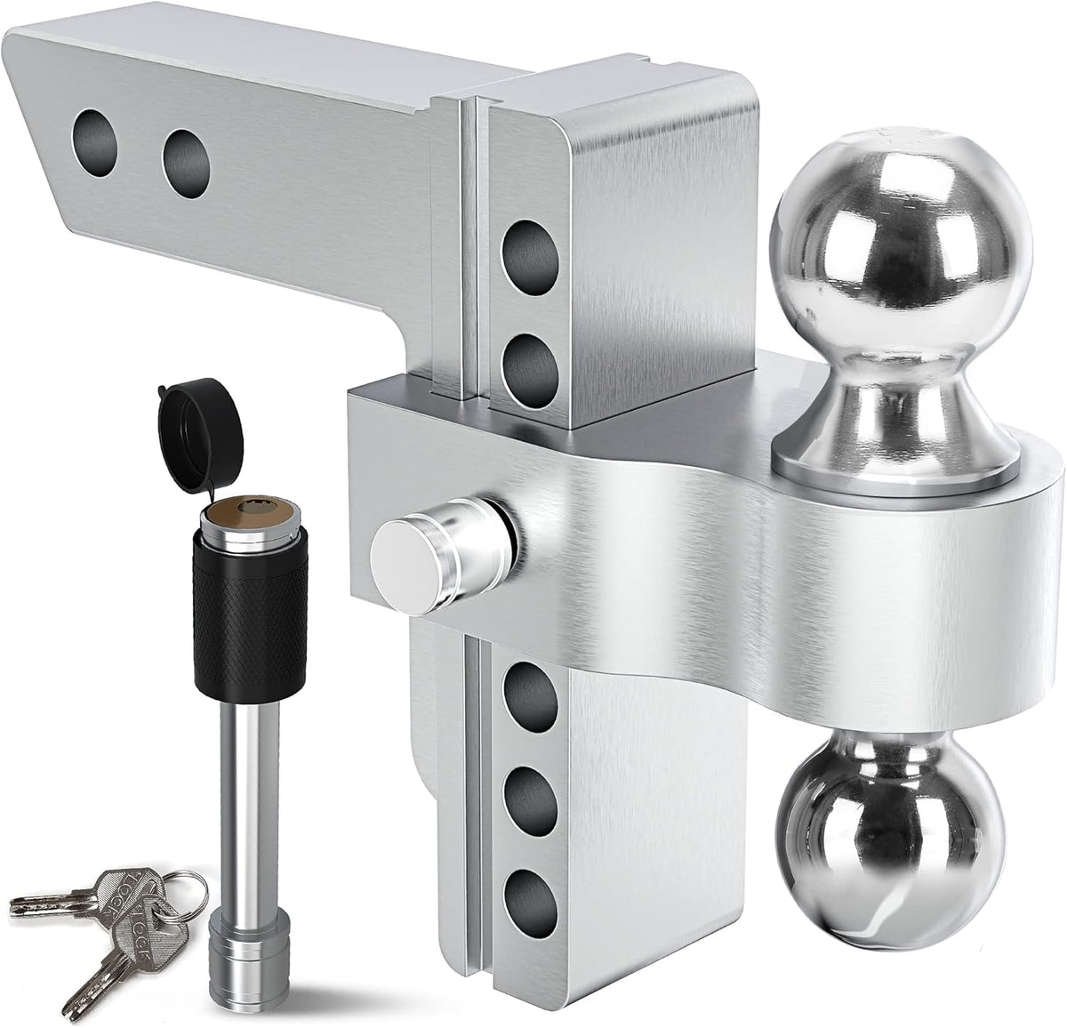 Adjustable Trailer Hitch Ball Mount, 2.5-Inch Receiver, 6-Inch Drop, Forged Aluminum Shank, 2-Inch and 2-5/16-Inch Combo Stainless Steel Tow Balls with Double Pin Key Locks M387
