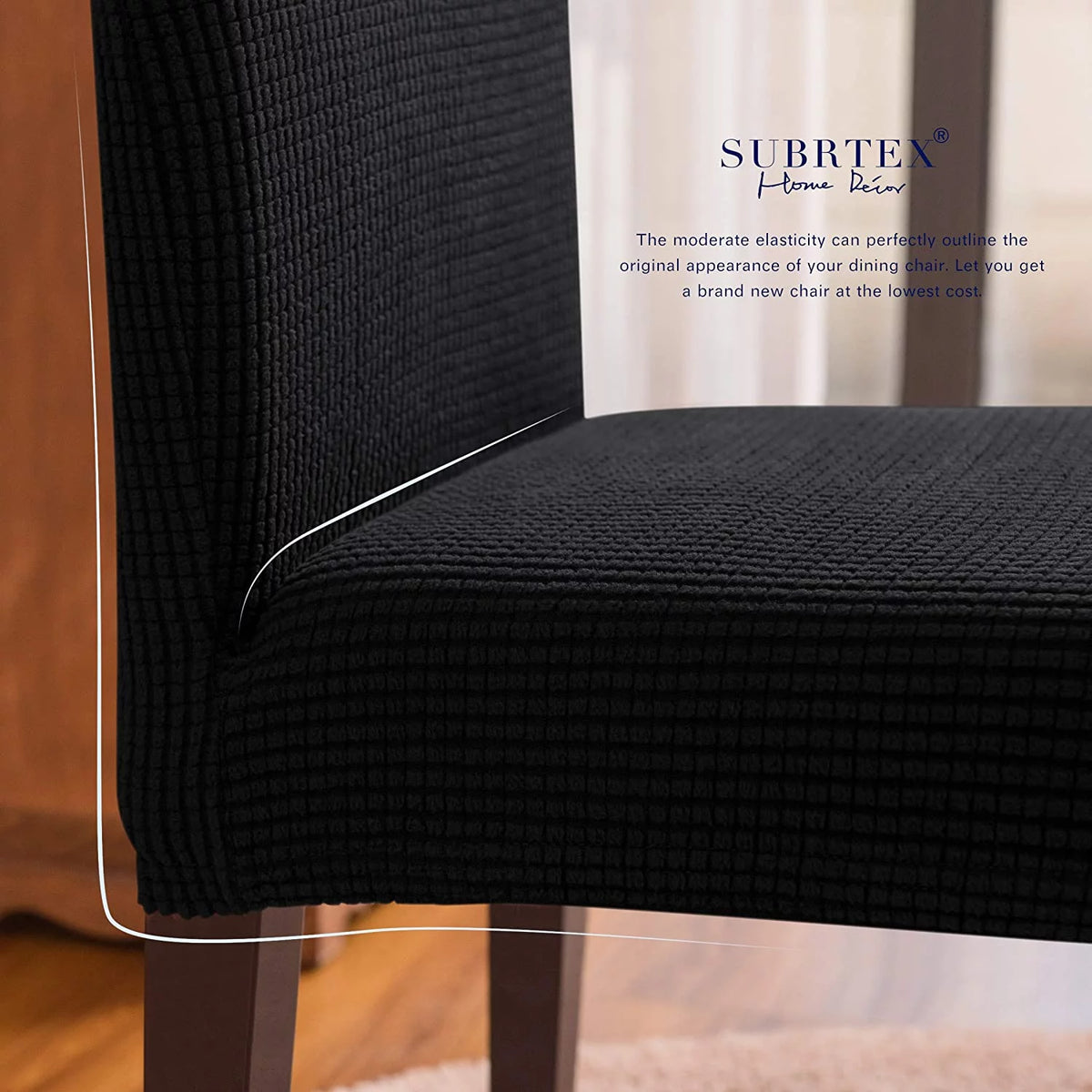 Black Textured Plaid Dining Chair Slipcover Set of 4 S7243