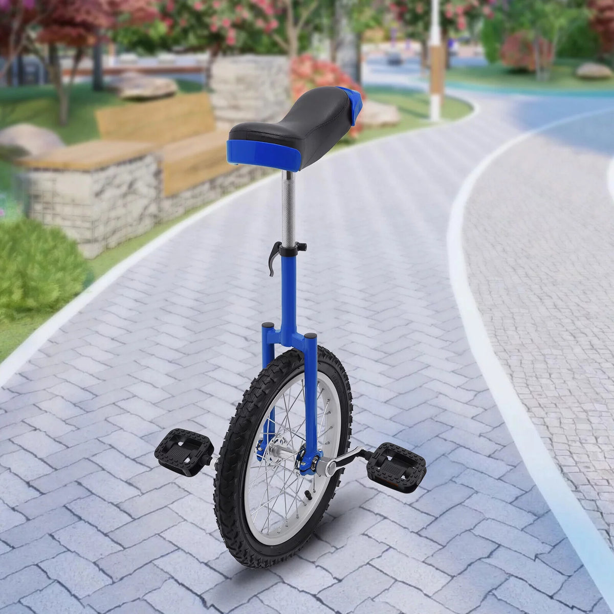24 Unicycle 1 Wheel Bike Adjustable Height Blue T969