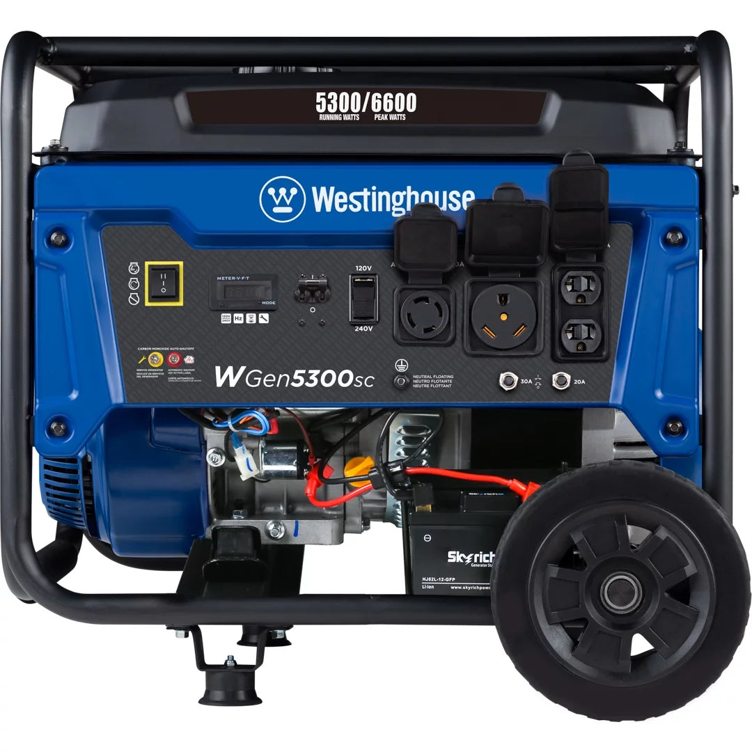 6600 Peak Watt Electric Start Portable Gas Powered Generator with CO Sensor and Wheel Kit H78310