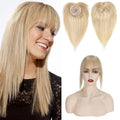 100% Real Human Hair Topper with Wispy Bangs Mono Base Crown Topper Y488