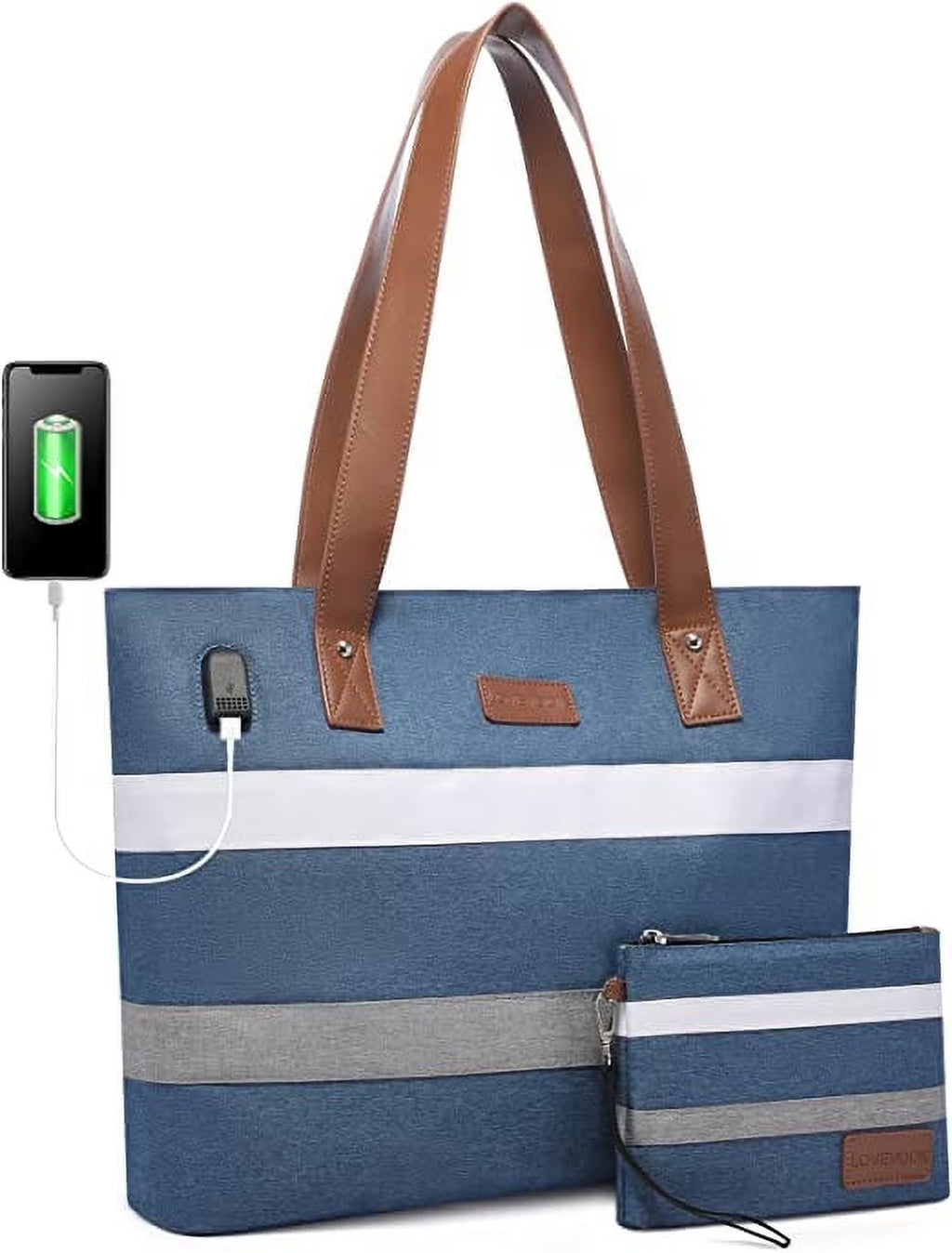 Work Tote Bag for 15.6" Laptop with Small Purse Clutch Bag-2pcs Set S4822