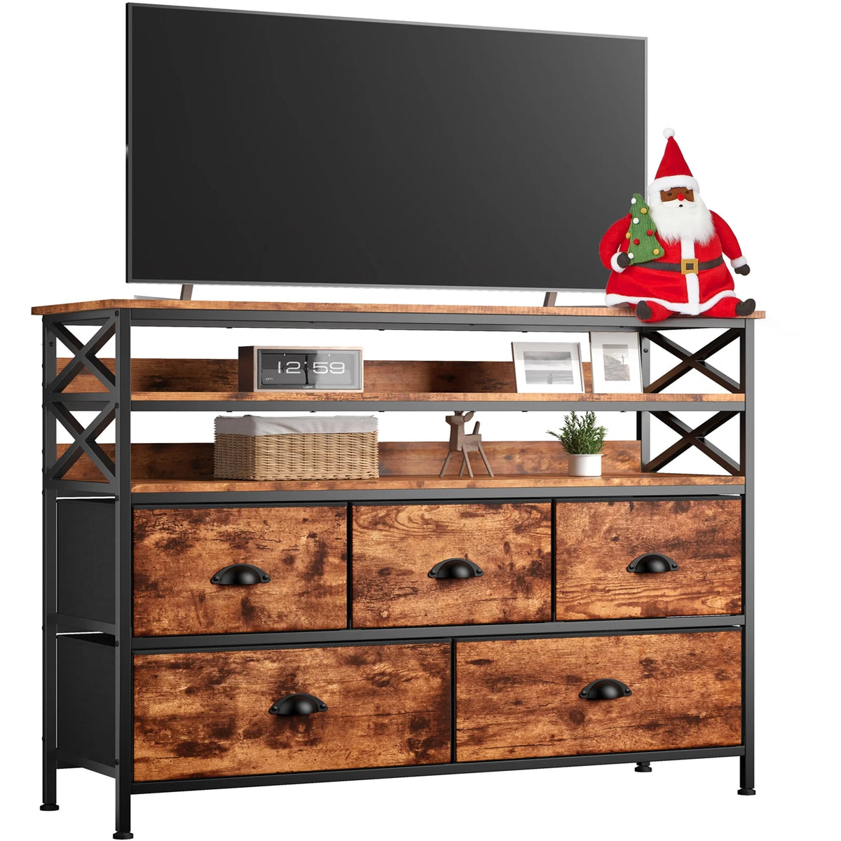 Rustic Brown 5 Drawer Dresser TV Stand P707