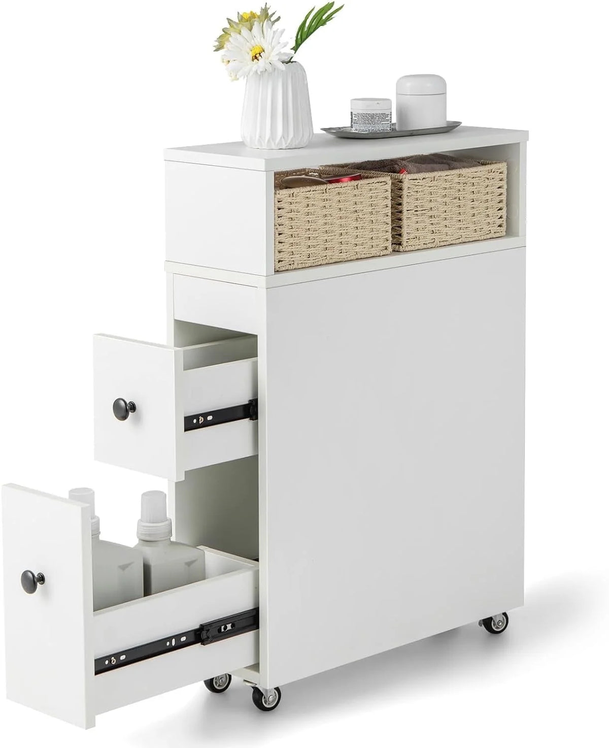 Slim Bathroom Storage Cabinet with 2 Slide Out Drawers H130
